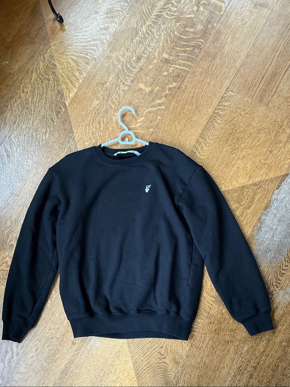 Off-White Black Crewneck Sweatshirt with Flower Cross